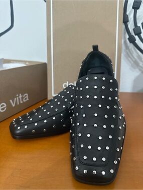 Dolce Vita Black Studded Beny Leather Slip-On Loafers size 6